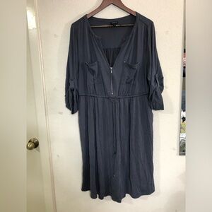 TORRID Women’s  Cupro Zip-Front Shirt Dress Size 1  1X Charcoal Gray Tie Waist
